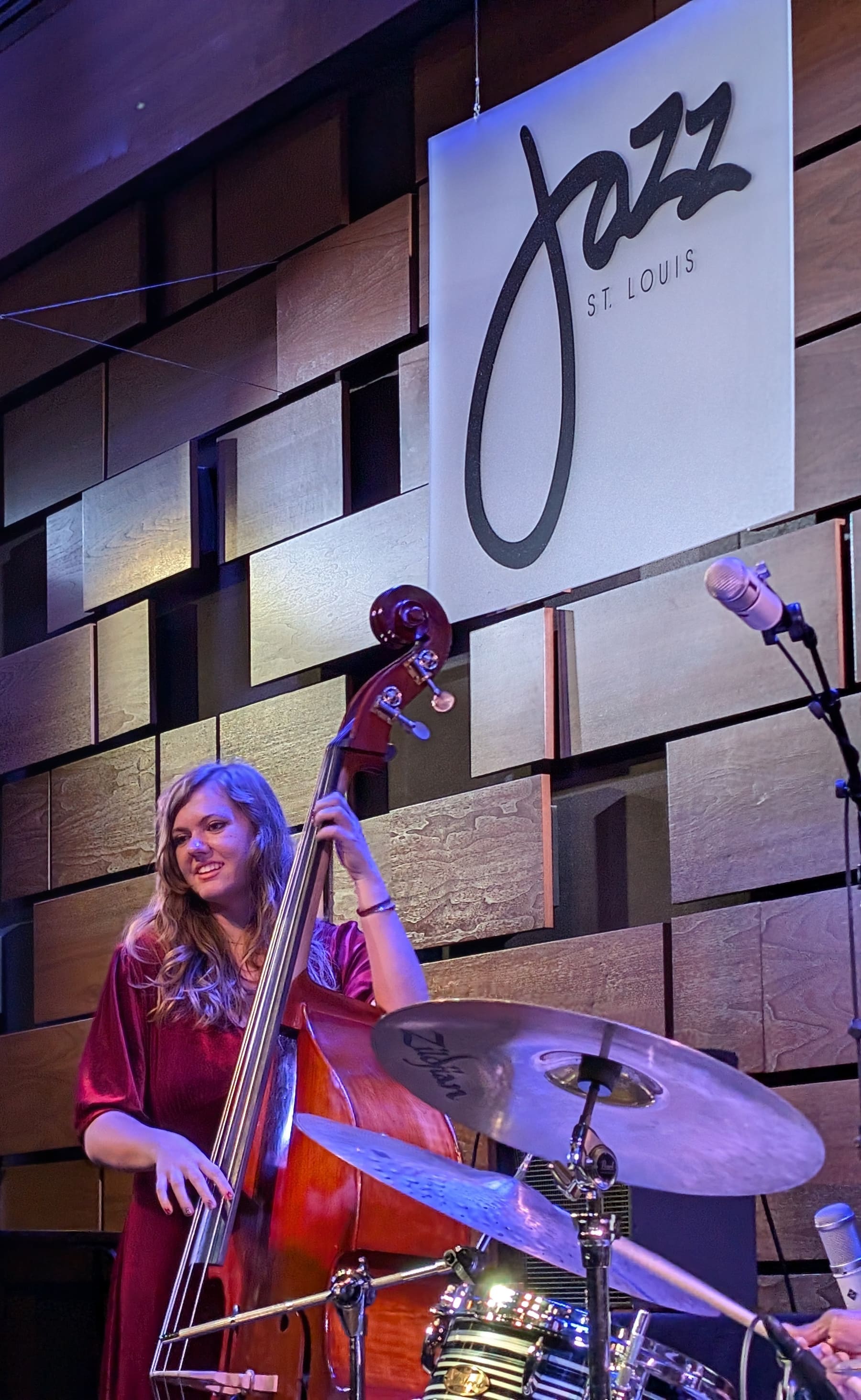 Mara Queen playing upright bass at Jazz St. Louis